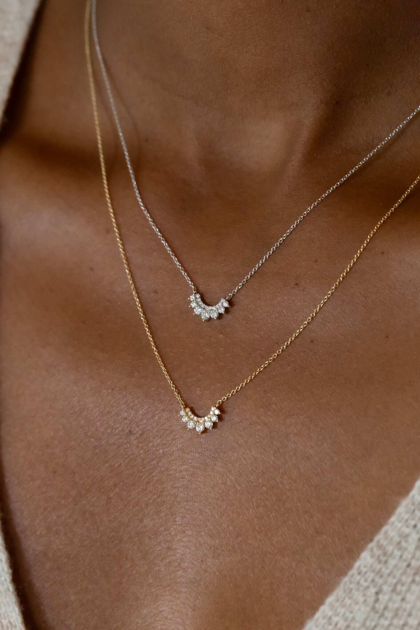 Pave and Starburst Diamond Curved Necklace