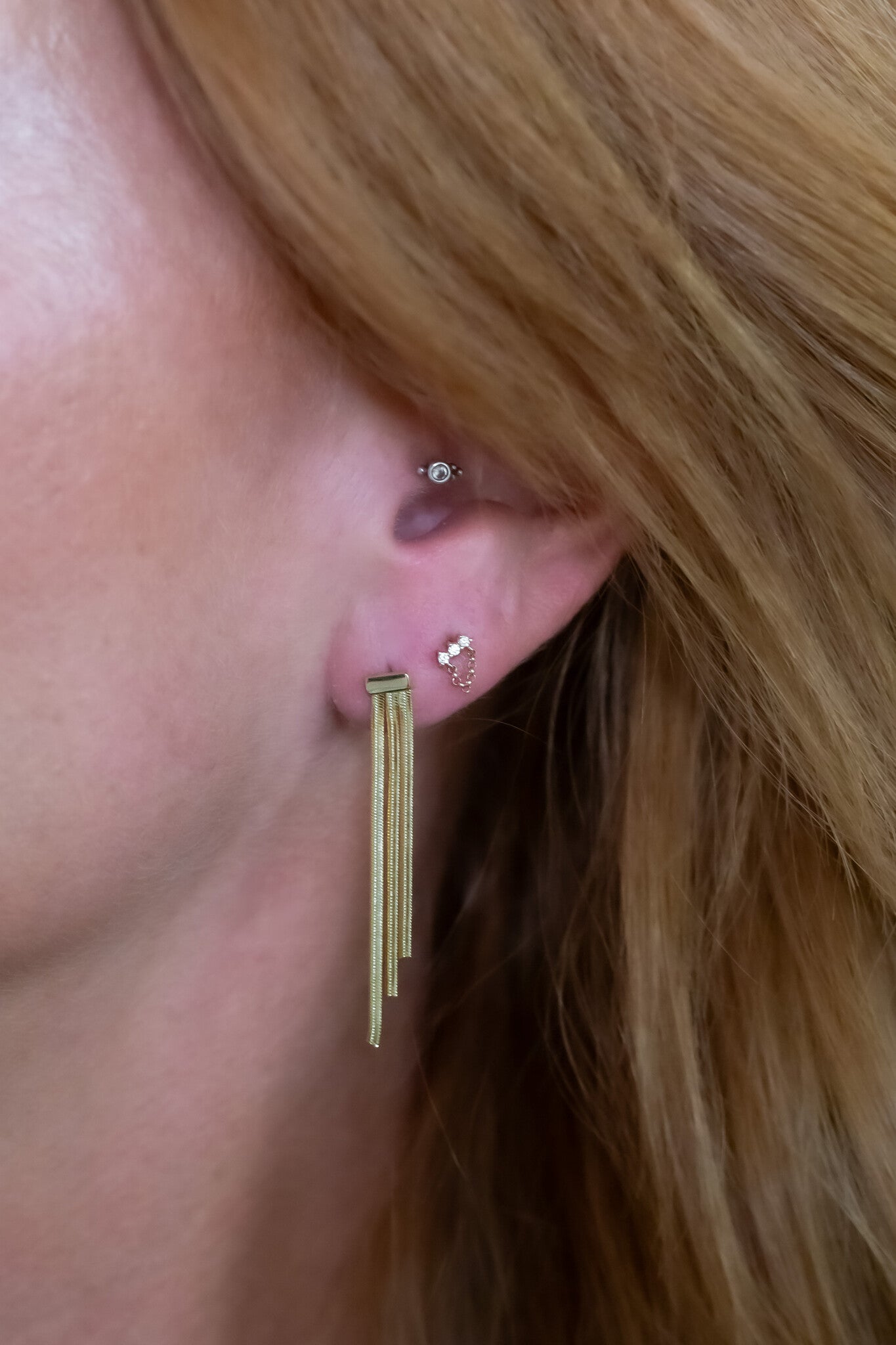 Dainty Diamond Bar with Chain Earrings