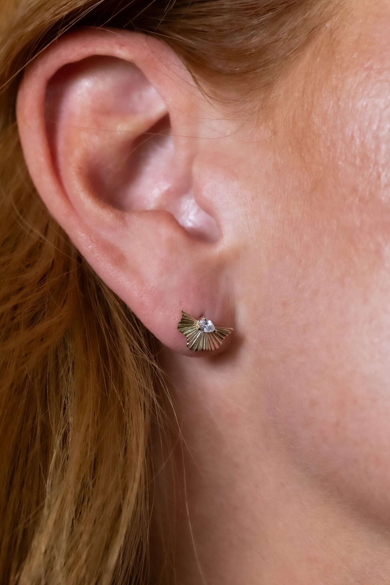 Pear Diamond with Textured Fan Earrings