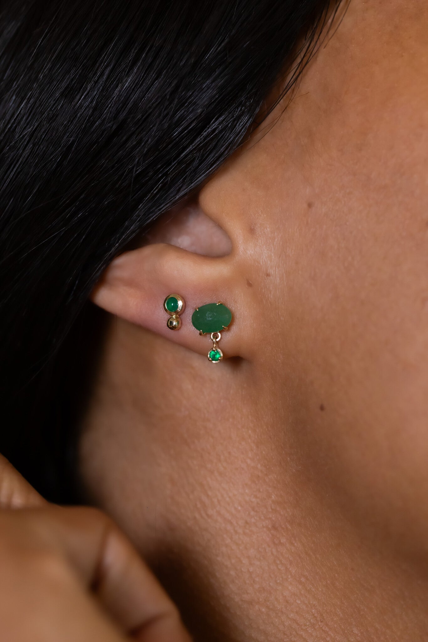 Oval Aventurine with Green Onyx Dangle Earrings