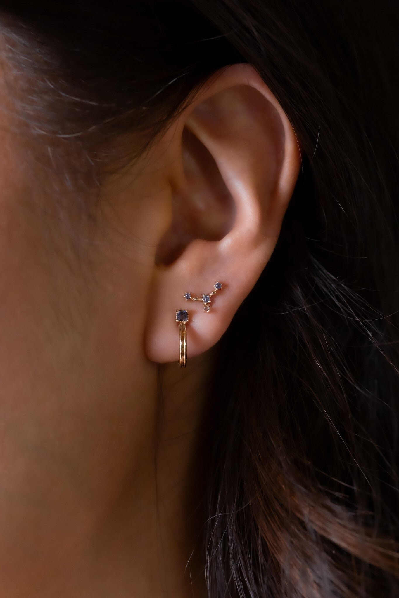 Iolite with Thin Textured Hoop Earrings