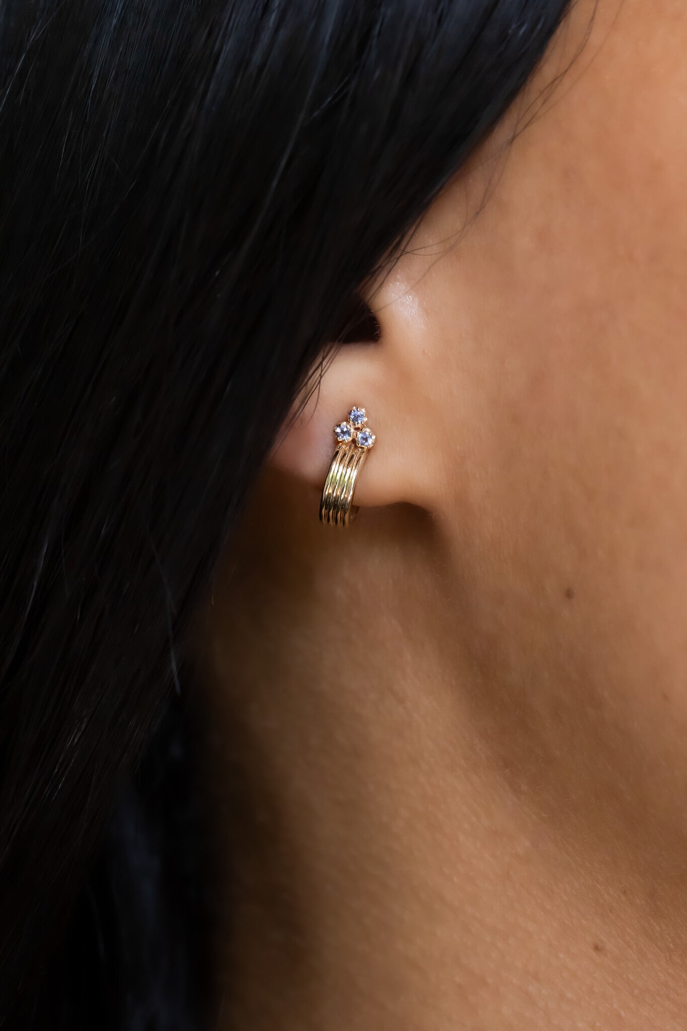 Three Iolite with Textured Hoop Earrings