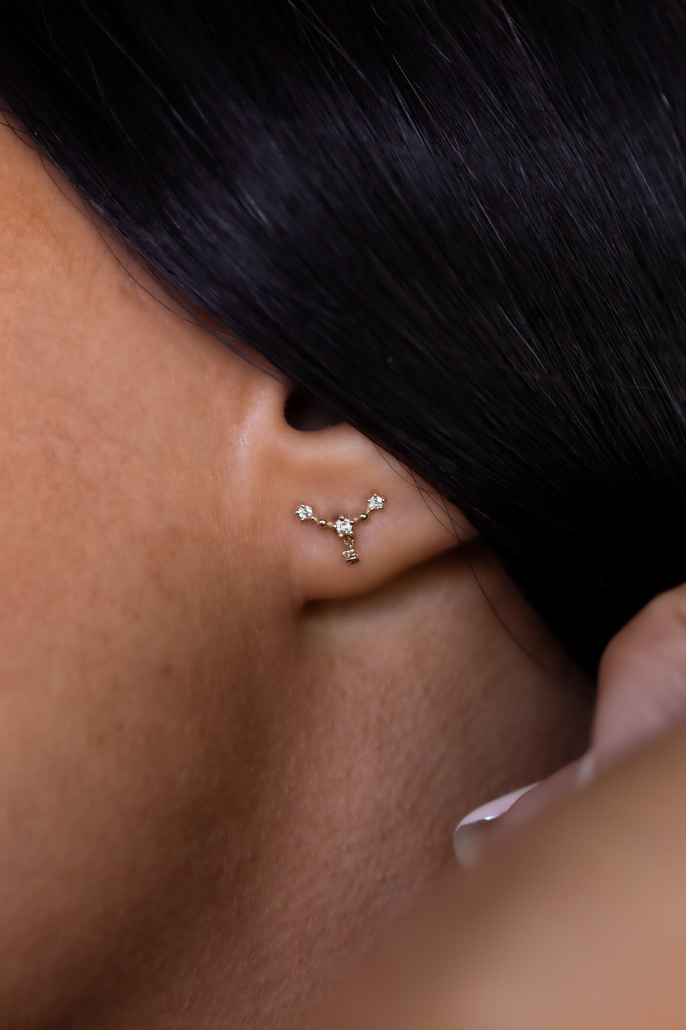 White Topaz Curved Bar Dangle Earrings