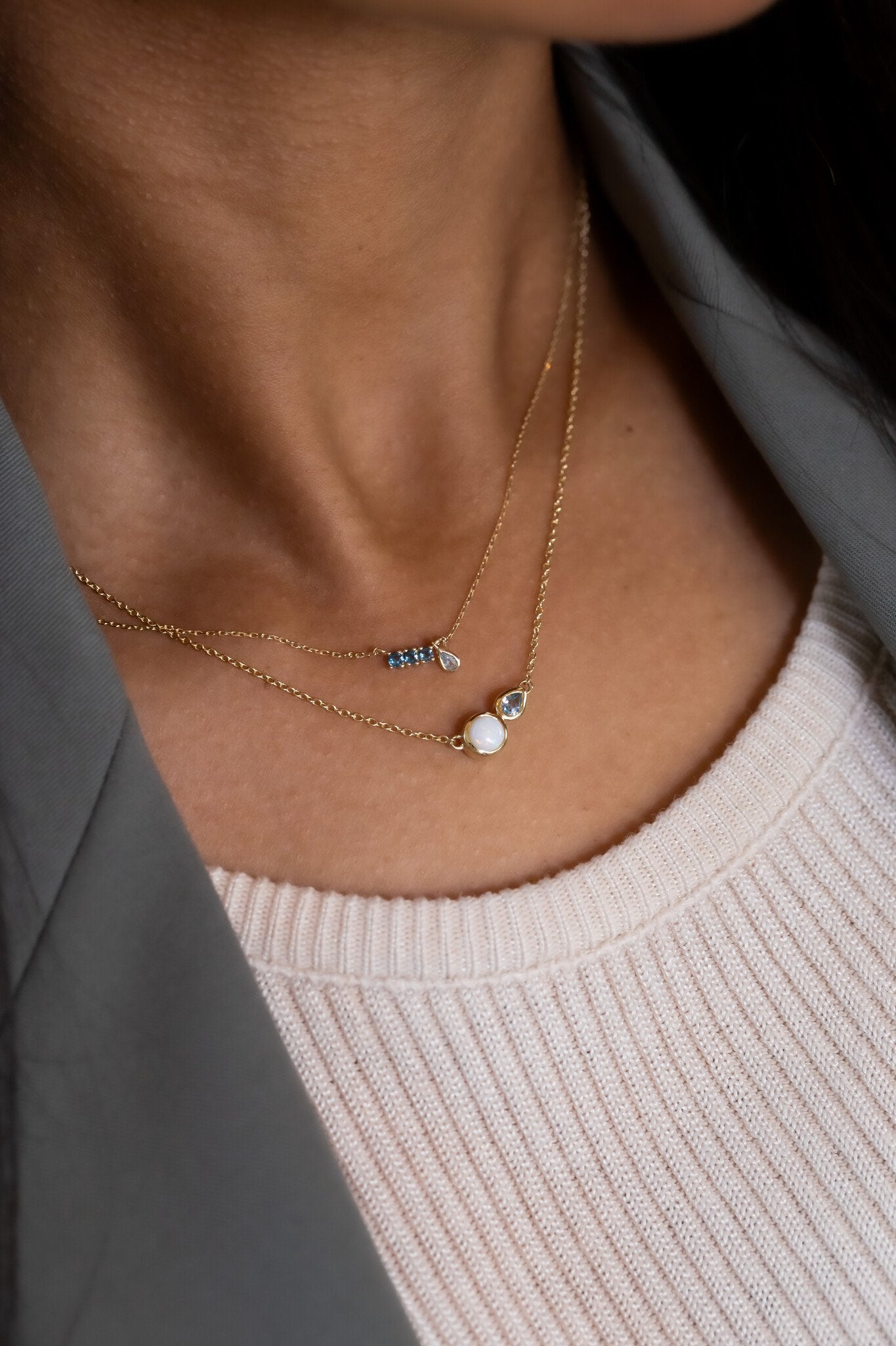Blue Topaz Bar with Pear Dangle Necklace