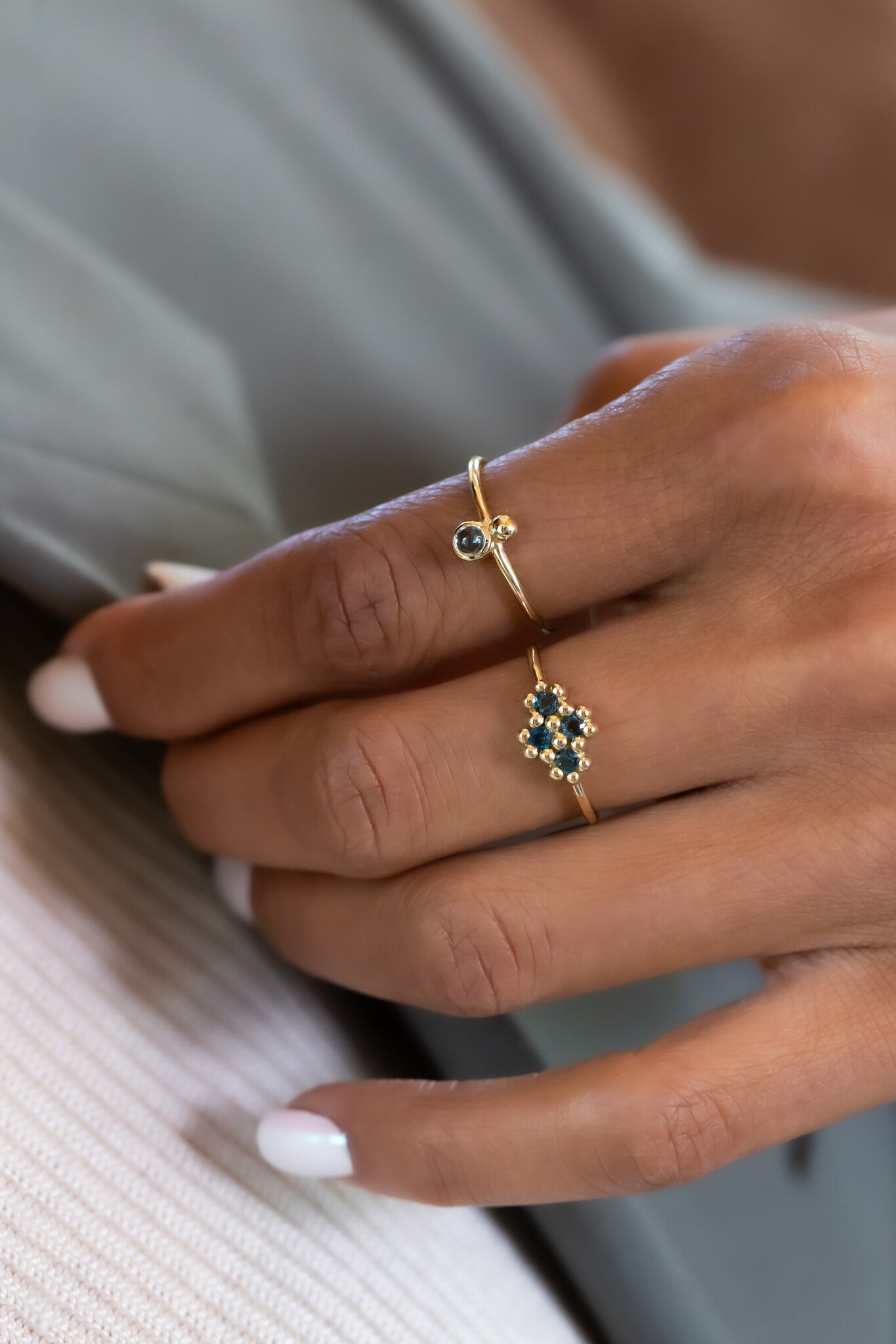 Blue Topaz and Metal Ball Ring