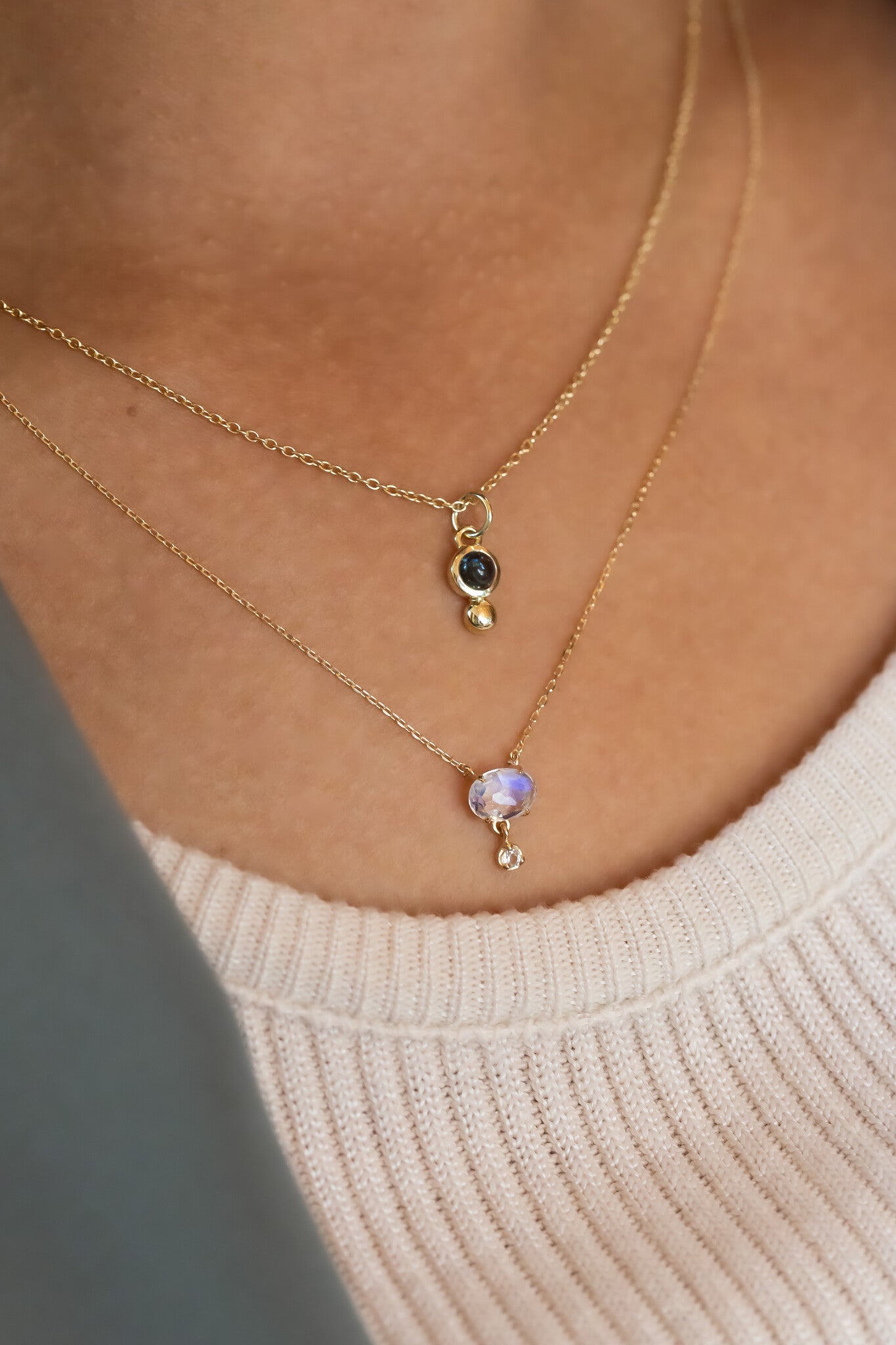 Blue Topaz and Metal Ball Necklace