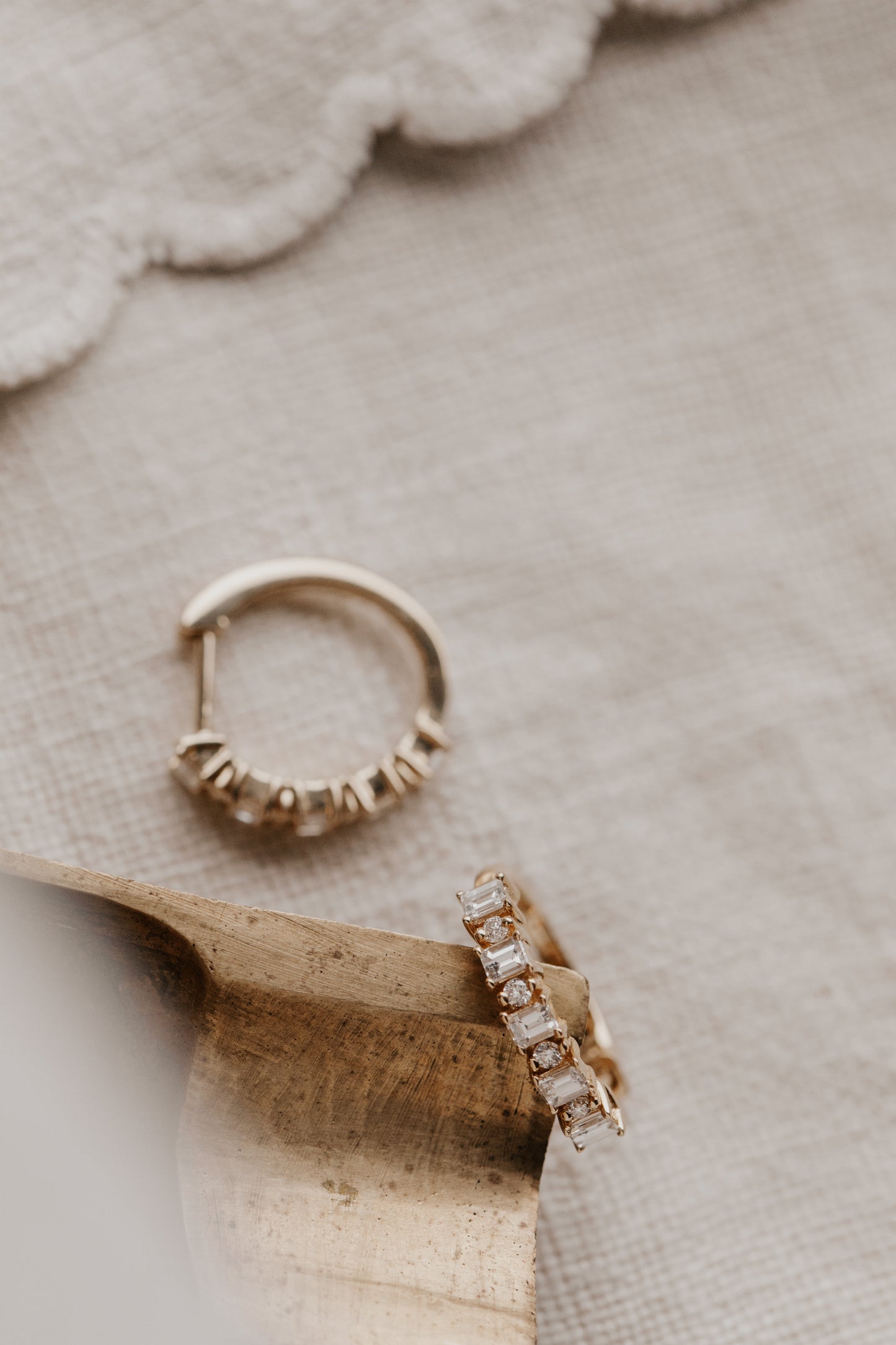 Baguette and Round Diamond Huggie Earrings