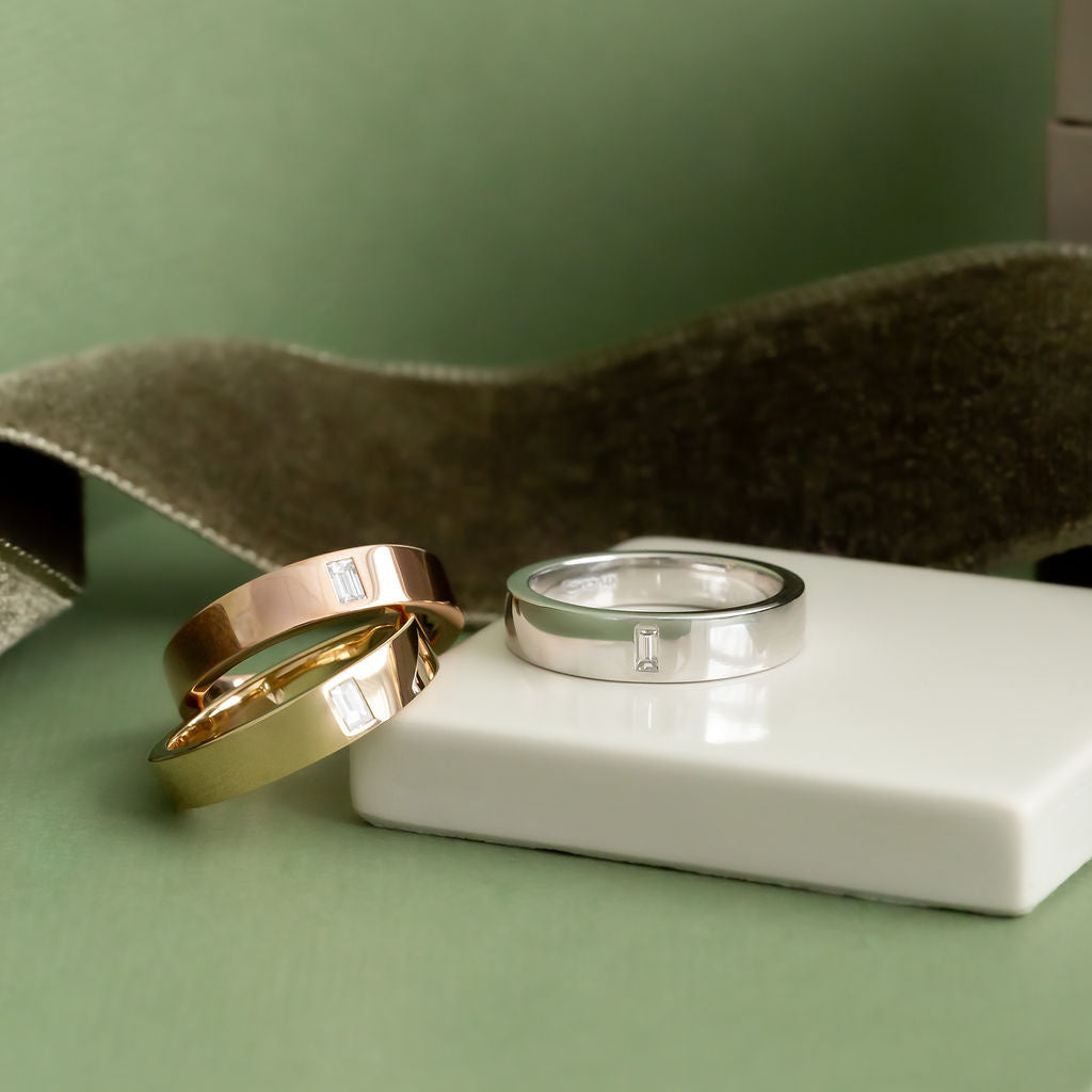 The Jaden Baguette Band in 14k yellow, white, and rose gold