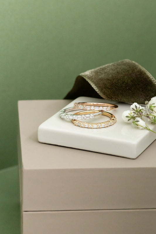 The Katherine Diamond Band in 14k yellow, white, and rose gold