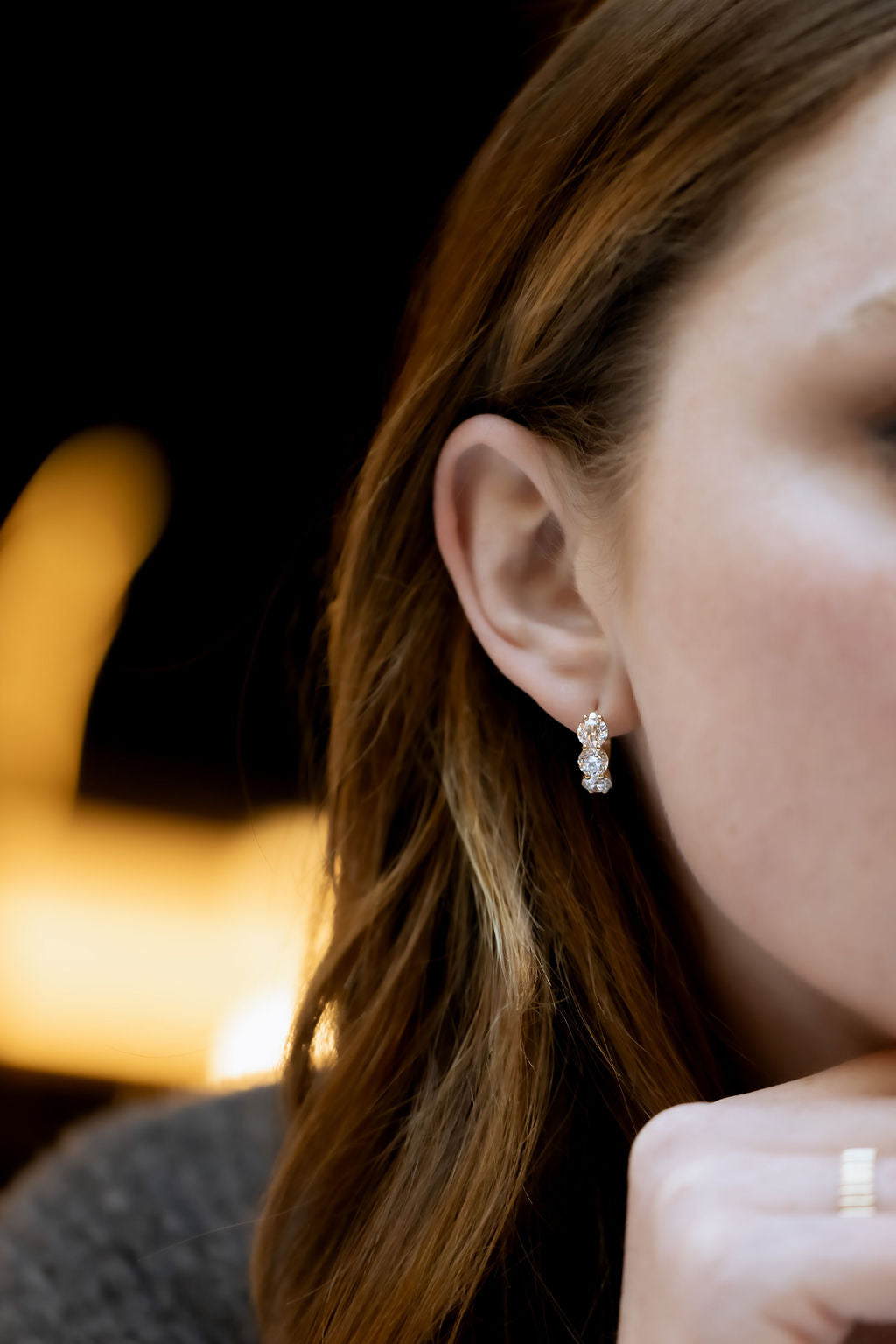 Three Lab Grown Diamond Hinged Hoop Earrings