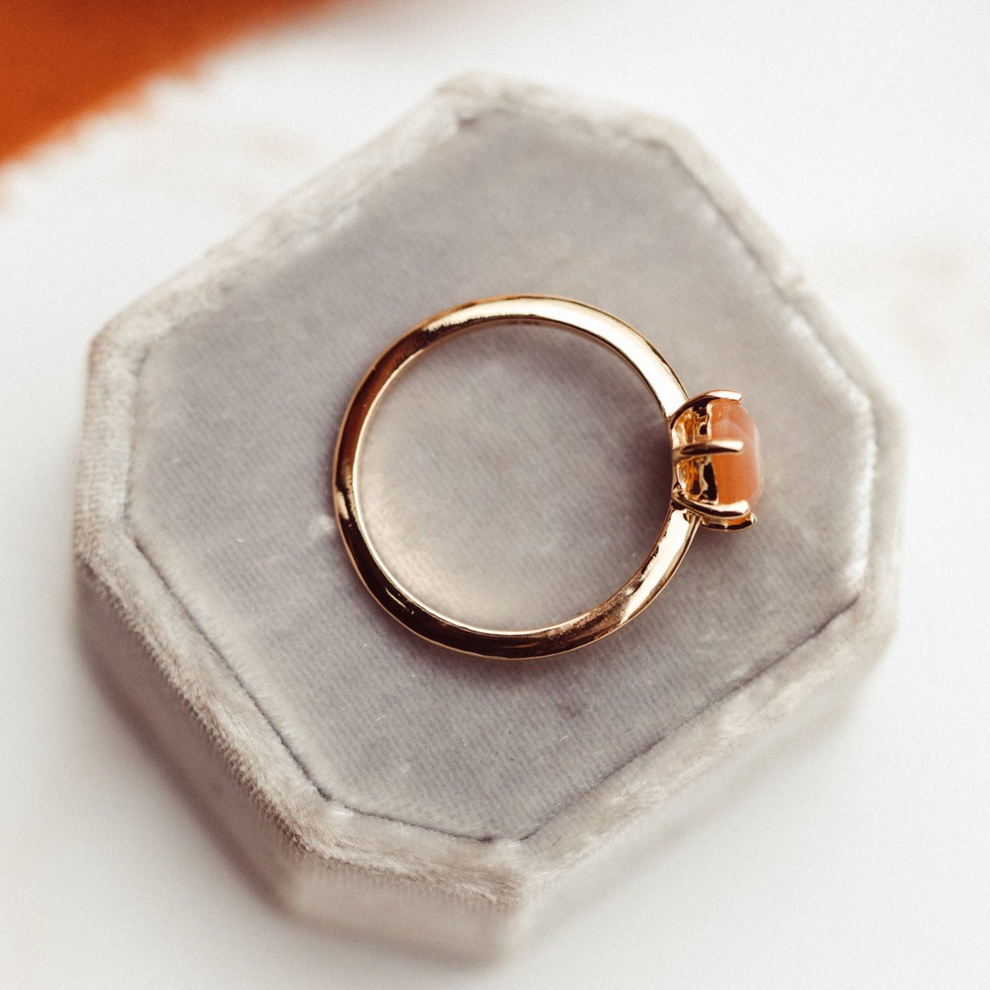 Hexagon Peach Moonstone Ring
