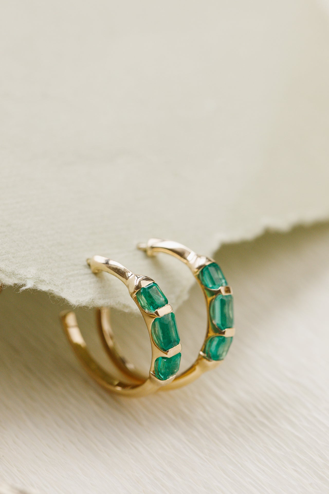 Emerald Cut Emeralds on Post Hoop Earrings
