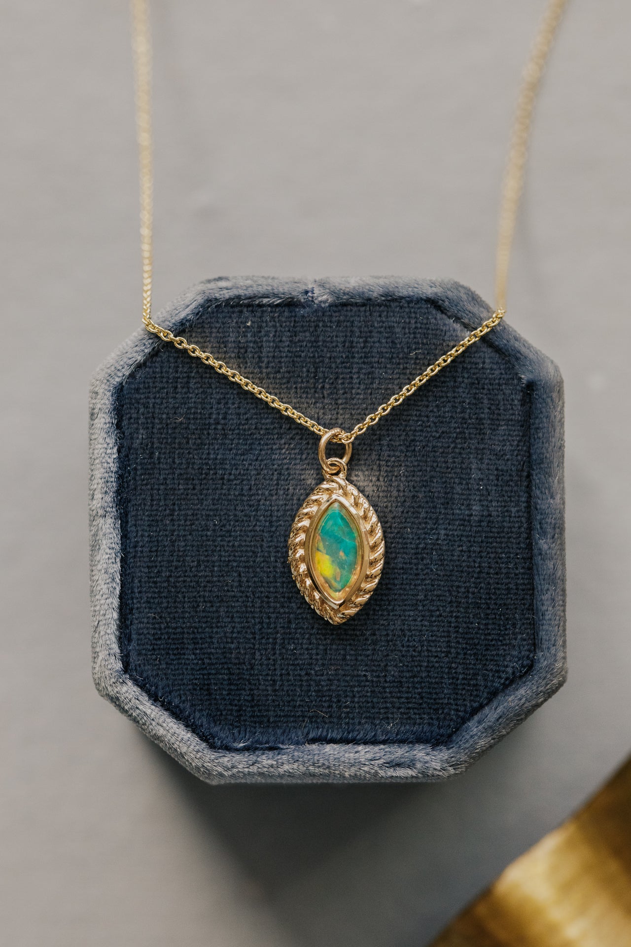 Marquise Opal in Rope Border Necklace