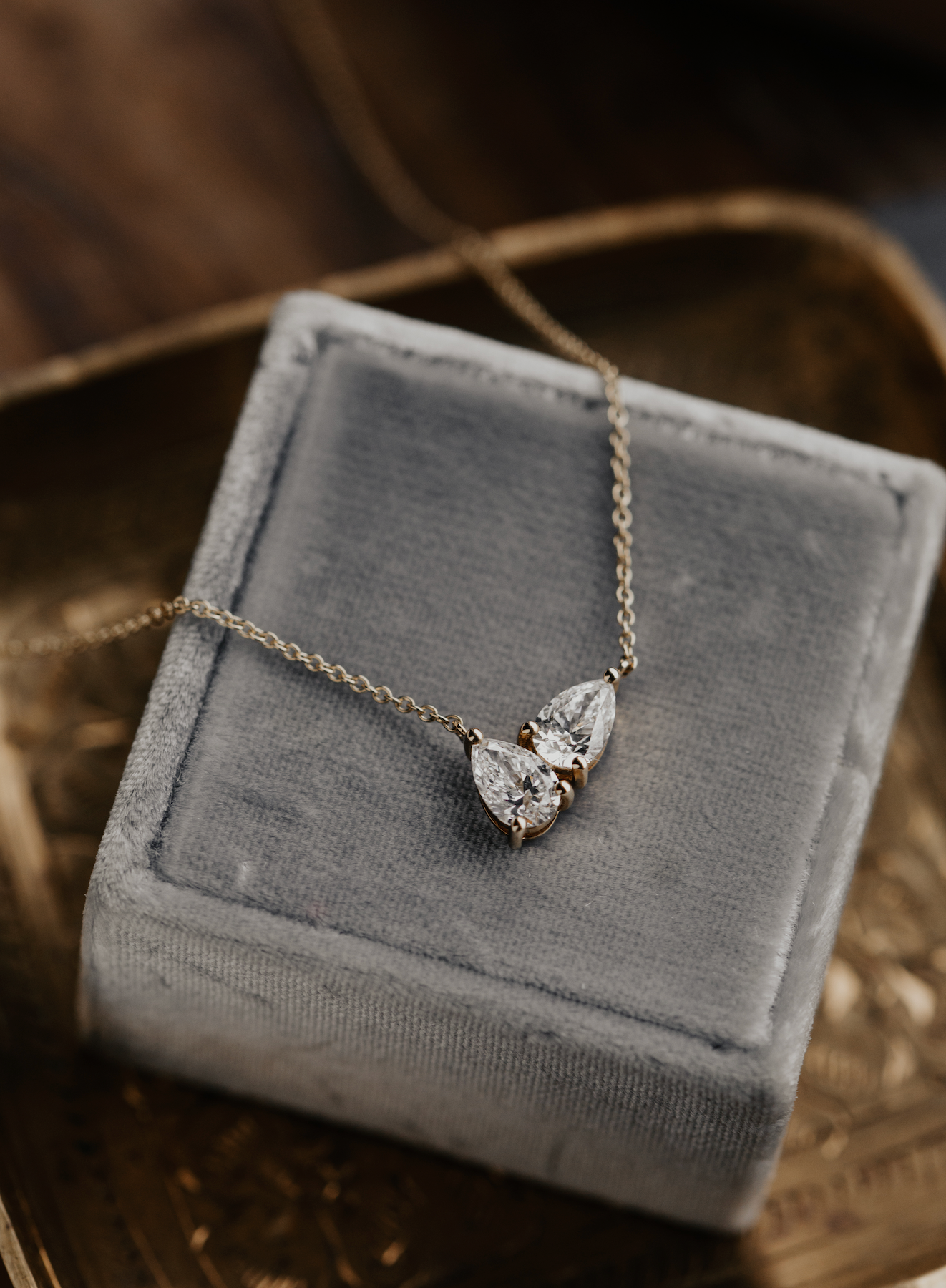 Two Pear Diamonds on Chain Necklace